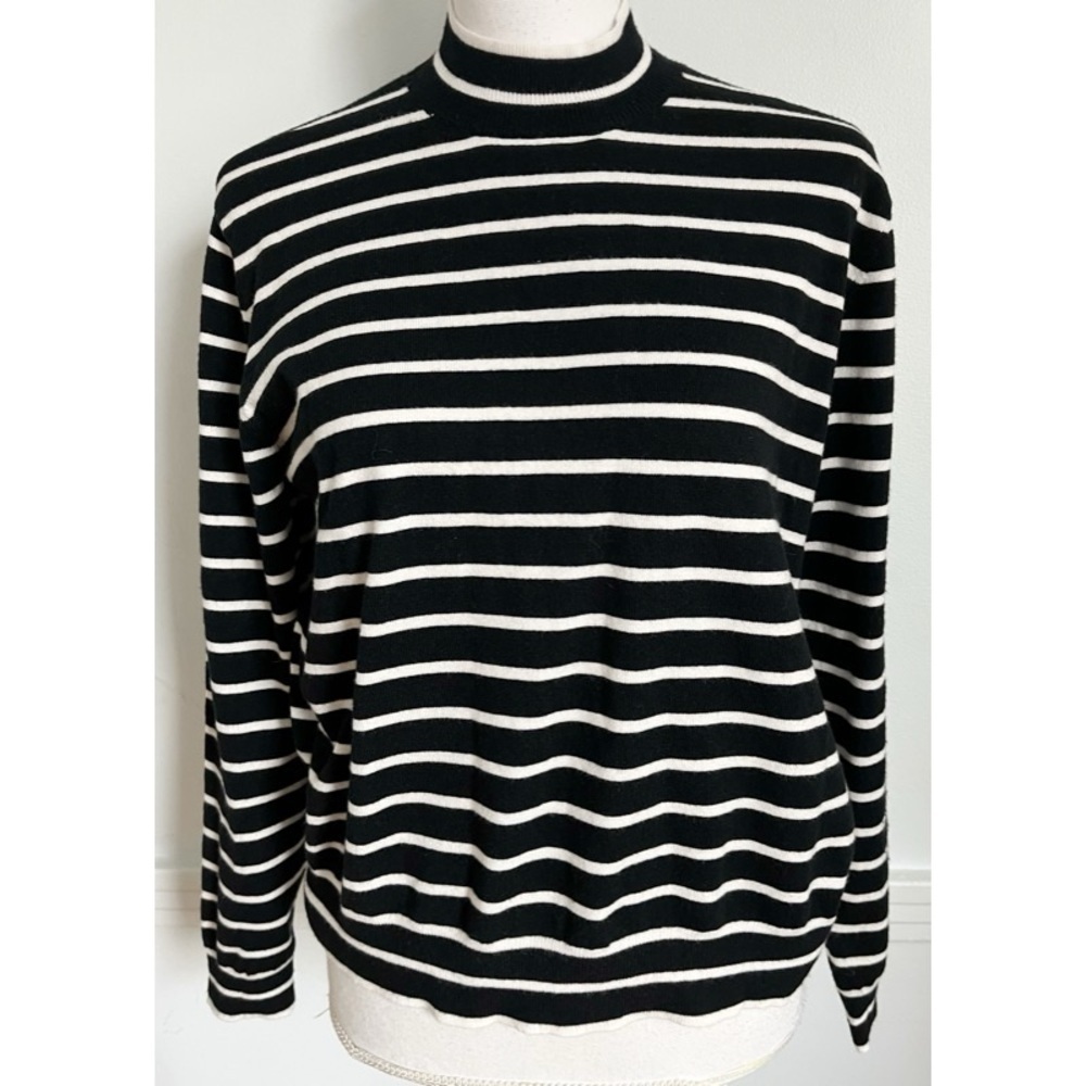 Ann Taylor • Striped Black and White Mock Neck Sweater